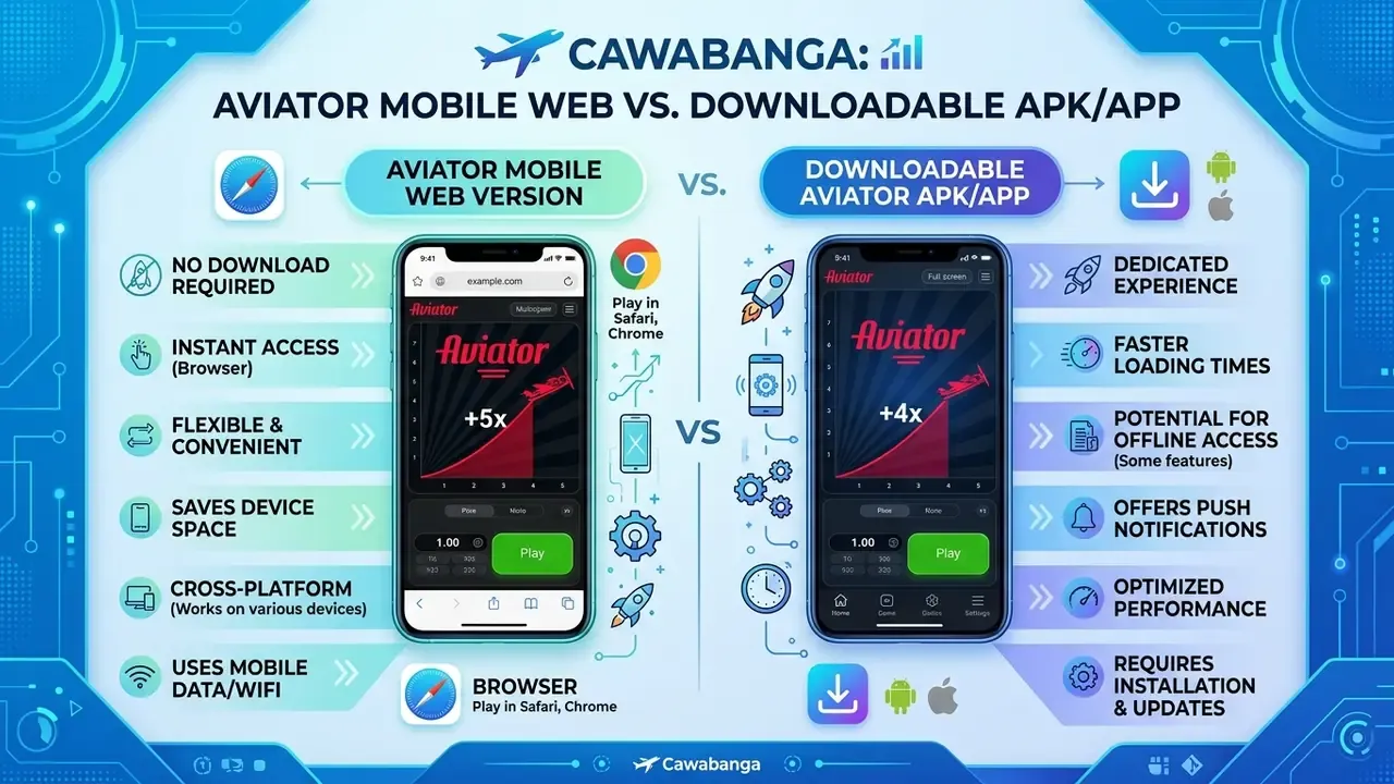 Comparison of Aviator mobile web and downloaded app